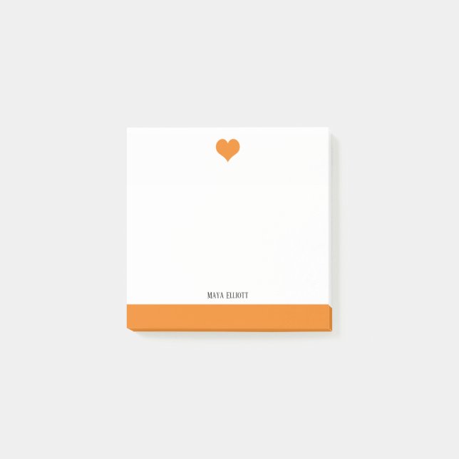 White with Bright Orange Heart & Border + Name Post-it Notes (Front)