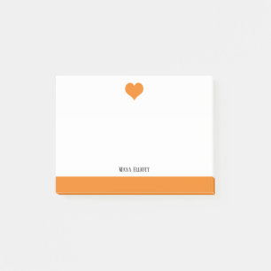 White with Bright Orange Heart & Border & Name Post-it Notes
