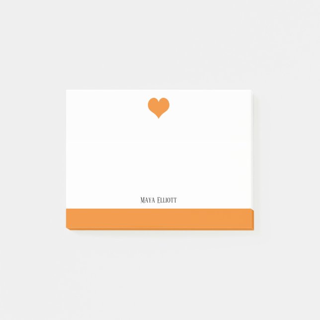 White with Bright Orange Heart & Border & Name Post-it Notes (Front)