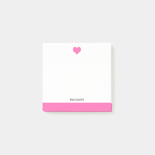 White with Bright Pink Heart & Border + Name Post-it Notes