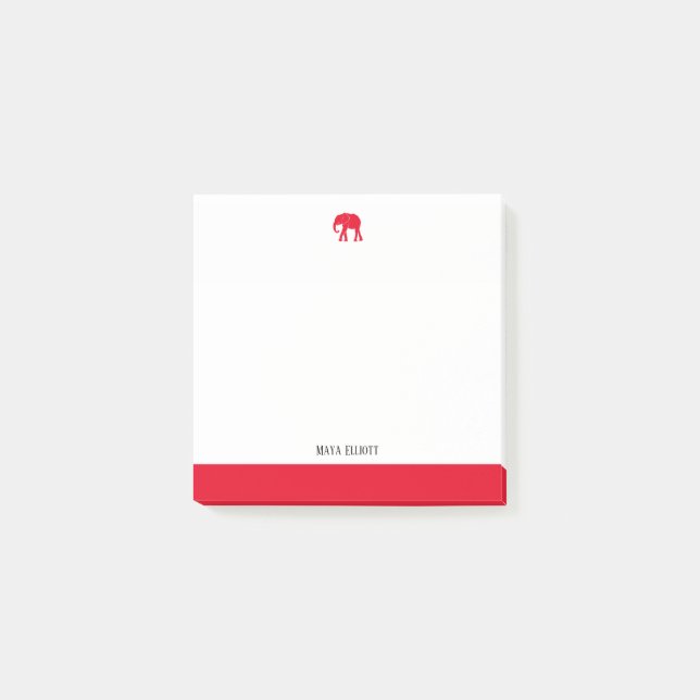 White with Bright Red Elephant & Border + Name Post-it Notes (Front)