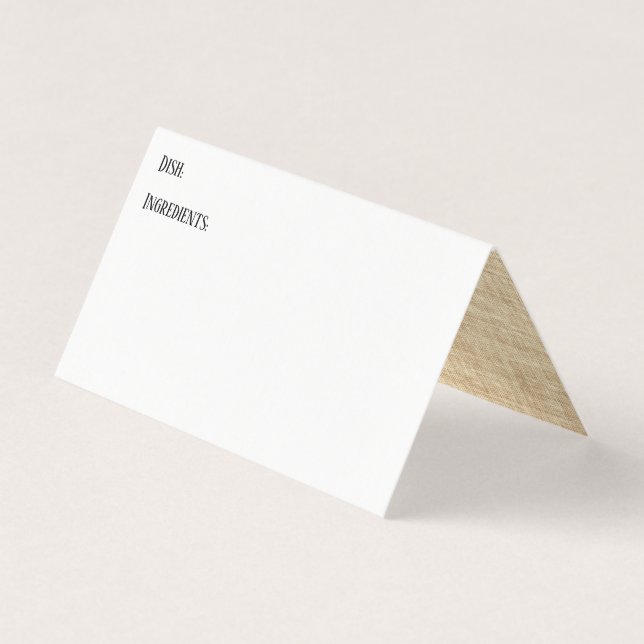 White with Burlap Image Inside Recipe Tent Cards (Front)
