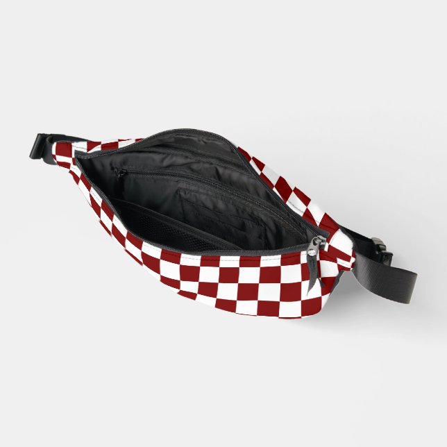 White with Deep Red Large Square Style Pattern Fanny Pack (Open)
