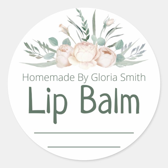 White With Flowers Lip Balm Labels With Lines (Front)