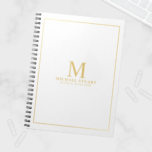 White with Gold Personalized Monogram and Name Notebook