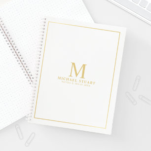 White with Gold Personalized Monogram and Name Notebook