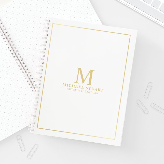White with Gold Personalized Monogram and Name Notebook (Creator Uploaded)
