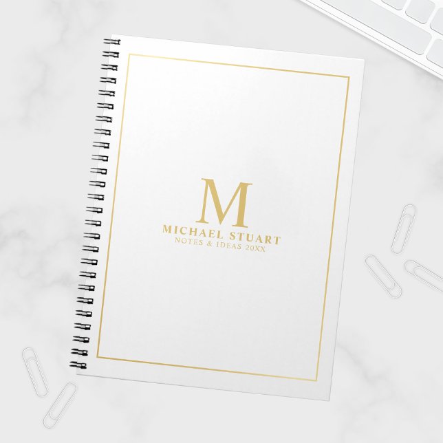White with Gold Personalized Monogram and Name Notebook (Creator Uploaded)