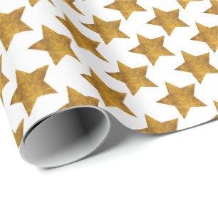 White with Gold Stars Holiday Christmas  Wrapping Paper