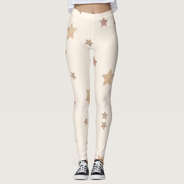 White with Gold Stars Minimalist Leggings (Front)
