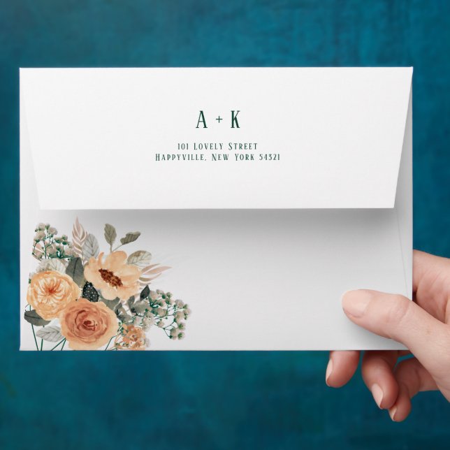 White with green type, Elegant floral Envelope (Hand)