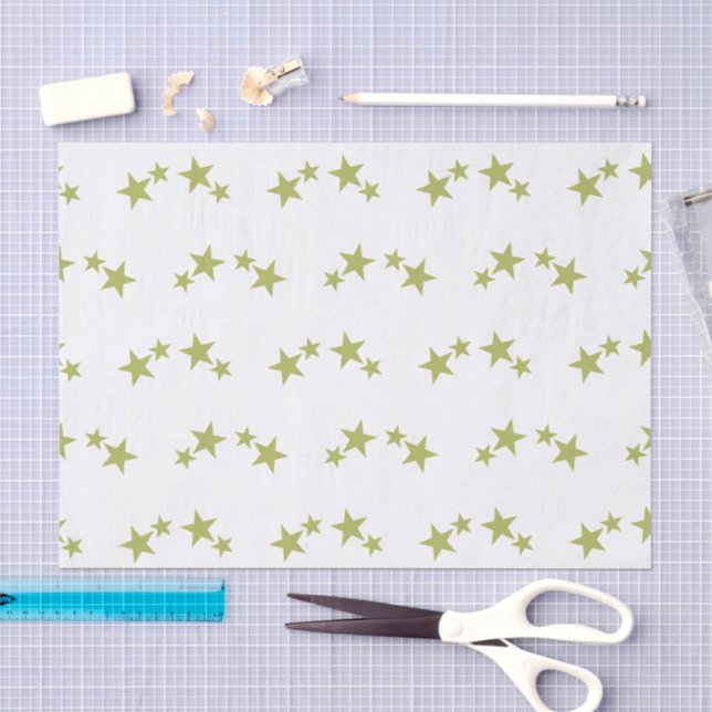 White with lime green stars tissue paper (Craft)