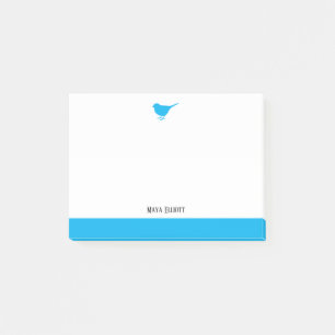 White with Little Sky Blue Bird & Border + Name Post-it Notes