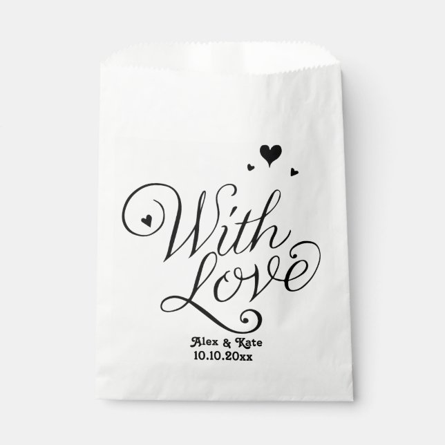 White With Love Cute Modern Calligraphy Wedding  Favour Bag (Front)