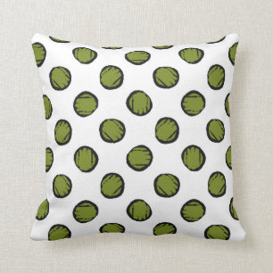 White with Moss Green Circles / Dots Throw Pillow