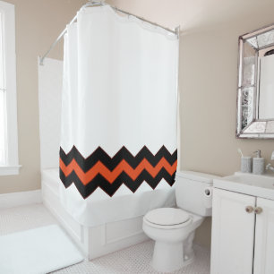 White with Orange and Black Accent Shower Curtain