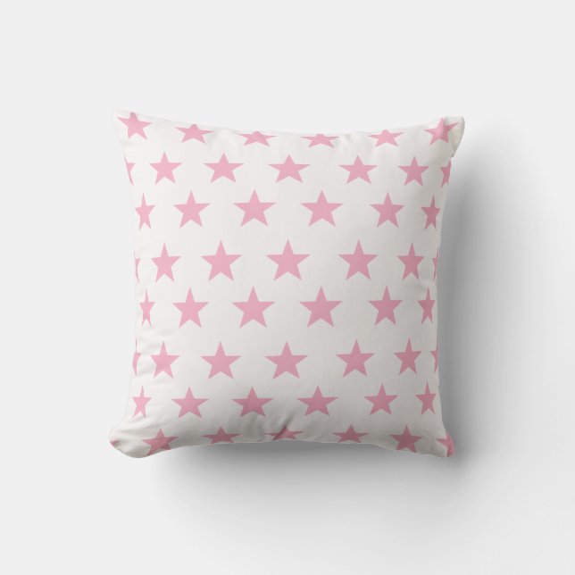 White with Pink Stars Throw Pillow (Front)