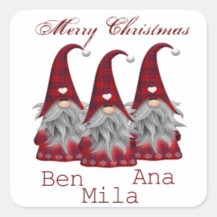 White with red gnome square sticker