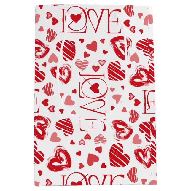 White with Red Hearts Medium Gift Bag (Front)