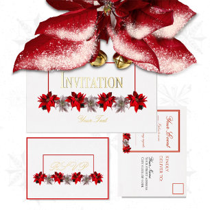 White With Red Poinsettias Response Postcard