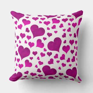 WHITE WITH SCATTERED PURPLE HEARTS THROW PILLOW
