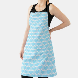 WHITE WITH SHADES OF AQUA BLUE ROWS OF HEARTS APRON