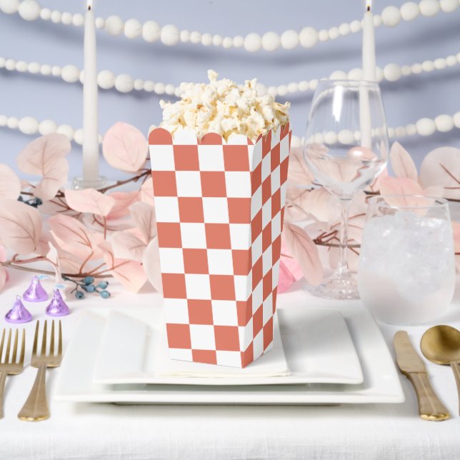 White with Terracotta Square Pattern Style Popcorn Favor Box (Wedding)