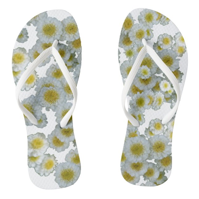 White with yellow heart Flowers Flip Flops (Footbed)