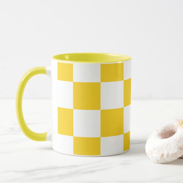 White with Yellow Square Pattern 11 oz Combo Mug (With Donut)