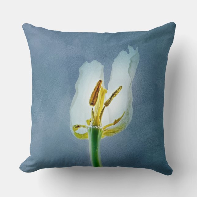 White withering tulip flower throw pillow (Front)
