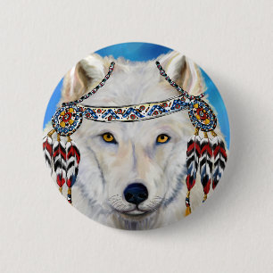 White Wolf 2 Inch Round Button