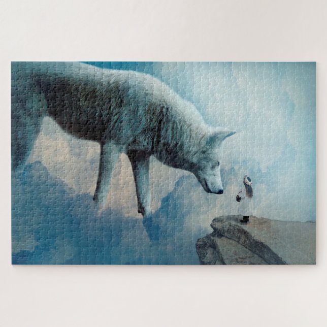 White Wolf and Girl Jigsaw Puzzle (Horizontal)
