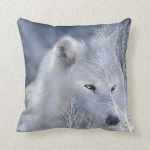 White Wolf Art Designer Pillow