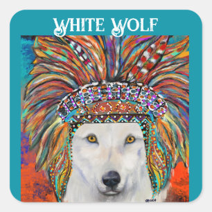 White Wolf Art Square Sticker