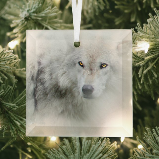 White Wolf Beautiful Christmas Holiday Glass Ornament (Insitu)