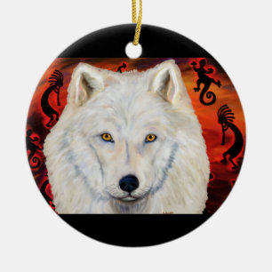 White Wolf Ceramic Ornament