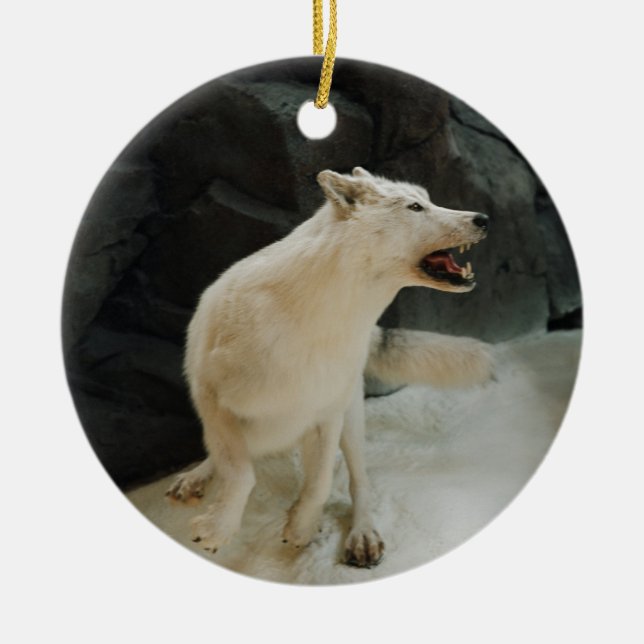 White Wolf Ceramic Ornament (Front)