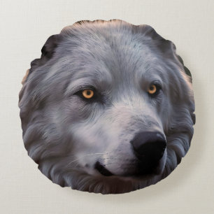 White Wolf Face, Round Pillow