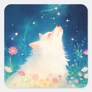 White Wolf Gazing at Magical Celestial Trail Square Sticker