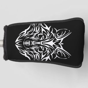 White Wolf Head on Black Golf Head Cover