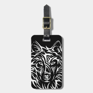 White Wolf Head on Black Luggage Tag