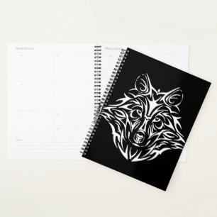 White Wolf Head on Black Planner