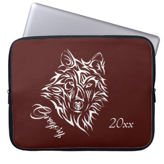 White Wolf Head on Blood Red w Name and Text Area Laptop Sleeve