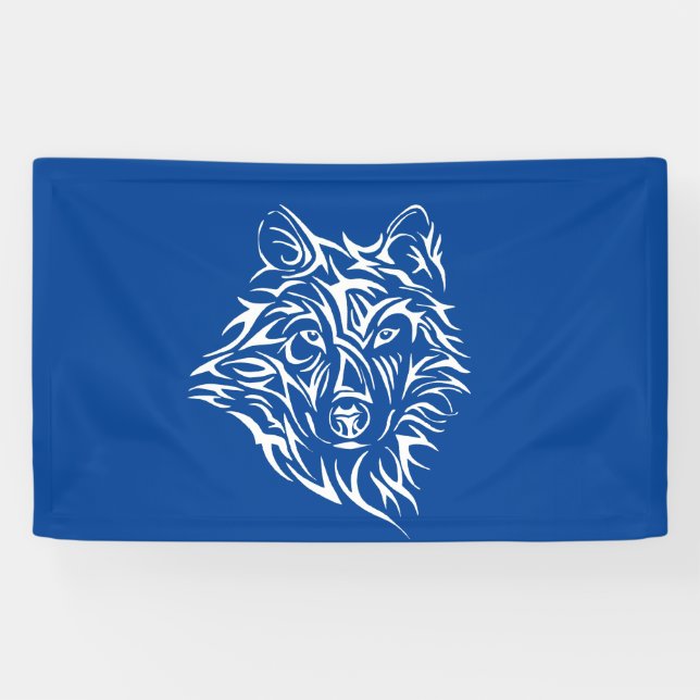 White Wolf Head on Blue  Banner (Horizontal)