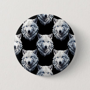 White Wolf Head Pattern Design 2 Inch Round Button