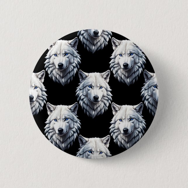 White Wolf Head Pattern Design  2 Inch Round Button (Front)