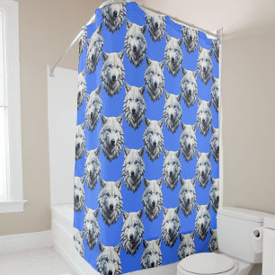 White Wolf Head Pattern Design Blue 