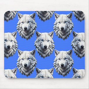 White Wolf Head Pattern Design Blue Mouse Pad