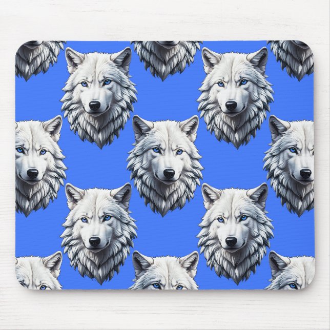White Wolf Head Pattern Design Blue  Mouse Pad (Front)