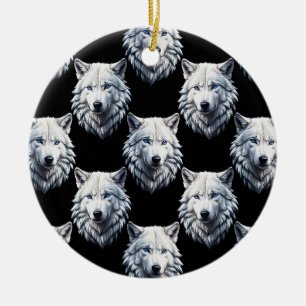 White Wolf Head Pattern Design Ceramic Ornament
